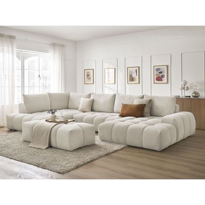 Canapé panoramique convertible 7 places en tissu texturé avec pouf, EVEREST BOBOCHIC