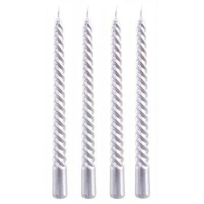 Set de 4 bougies de Noël torsadées argentées - 20cm WADIGA