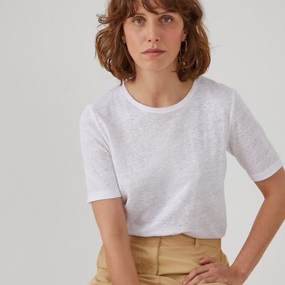 Camiseta de lino con cuello redondo, fabricada en Europa LA REDOUTE COLLECTIONS