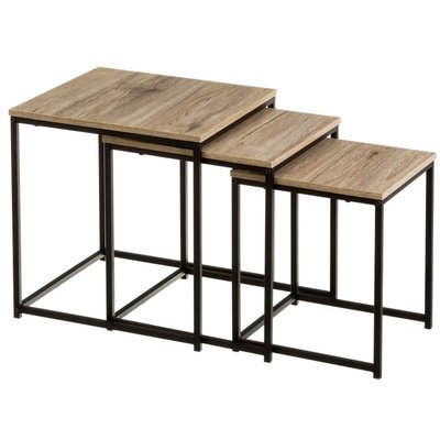 Set de 3 tables basses gigognes bois et métal noir 40x40x42cm WADIGA
