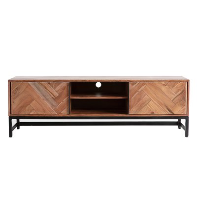 Meuble TV à motifs chevrons en bois massif et métal noir L158 cm STICK MILIBOO