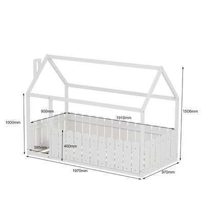 Lit cabane avec barrière CALINOU (matelas non inclus) MINEA