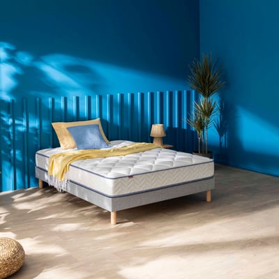 Ensemble matelas ressorts ensachés + mousse mémoire SWEETY, sommier en kit et pieds MERINOS