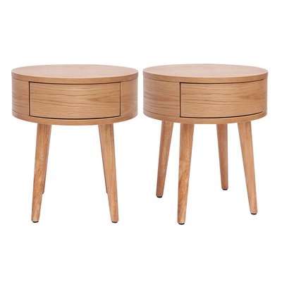 Tables de chevet rondes en bois clair avec tiroir D45 cm (lot de 2) JUDITH MILIBOO