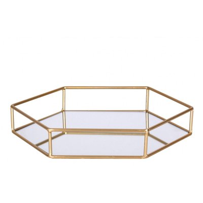 Plateau en Métal Doré et Miroir Polygone - 30x26x5cm WADIGA