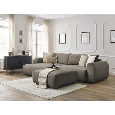 Canapé d'angle convertible 5 places en tissu lisse avec pouf, LUCIEN BOBOCHIC