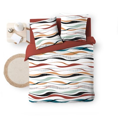 Housse de couette + 2 taies polycoton Collection Vaguelines DOUCEUR D'INTÉRIEUR