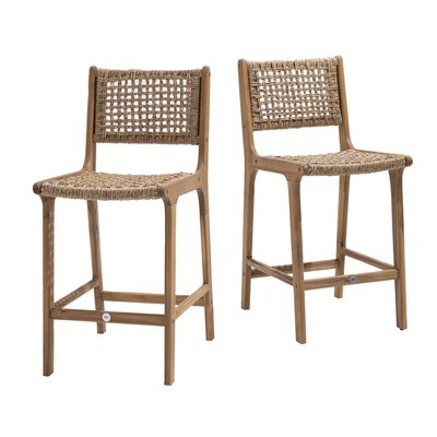 Lot de 2 tabourets de bar intérieur/extérieur en bois d'acacia et résine tressée H76cm - Lexia DRAWER