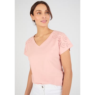 T-shirt broderies ajourées en pur coton DAMART