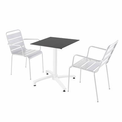 Table 60x60 cm inclinable stratifiée avec pied blanc et chaises en métal, OPERA OVIALA