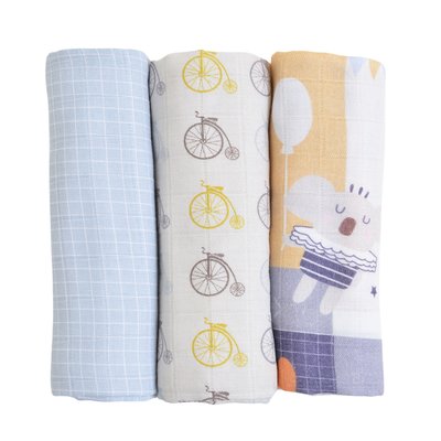 Lot de 3 langes coton bio LUCIEN LITTLE CREVETTE