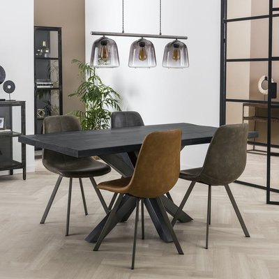 Table de salle à manger en bois noir pied central style mikado LUCKNOW PIER IMPORT