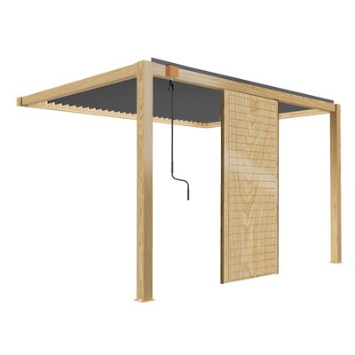 Pergola bioclimatique adossée 3 x 4 m en aluminium décor bois avec 1, 2 ou 3 claustras, SAPRI OVIALA