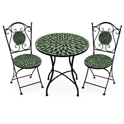 Ensembe table et chaises de jardin mosaïque vert 60x60x71cm WADIGA