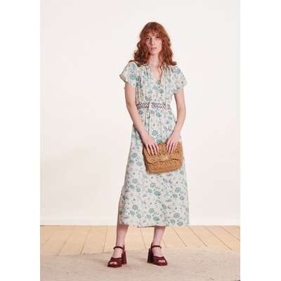 Robe longue cintrée manches courtes à imprimé LA FEE MARABOUTEE