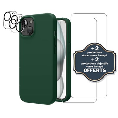 Coque Iphone 15 antichoc + 2 protections écran et 2 protections objectif caméra EVETANE