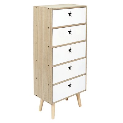 Chiffonnier 5 tiroirs Like a Star - en MDF et Bois de Pin - Blanc et Marron TOILINUX
