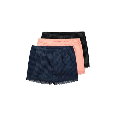 Shorties en lot de 3, motif pois et dentelle ULLA POPKEN