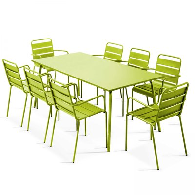 Salon de jardin table et 8 fauteuils en métal, PALAVAS OVIALA