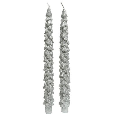Bougies de Noël argent motif sapin (boîte de 2) PIER IMPORT