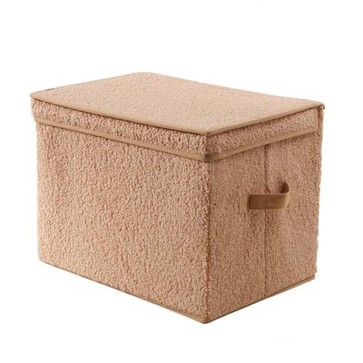Boîte rangement haute avec couvercle tissu bouclette beige - H30 cm CALICOSY