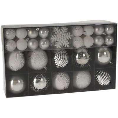 Set de 50 boules de Noël blanches et argentées WADIGA