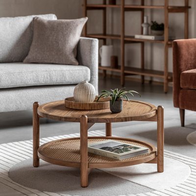 Chico Round Acacia Coffee Table with Rattan Shelf ÉDITÉ