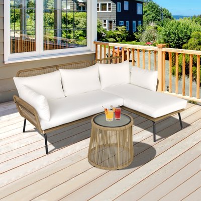 Salon de jardin d'angle 4 pers. style colonial résine tressée OUTSUNNY