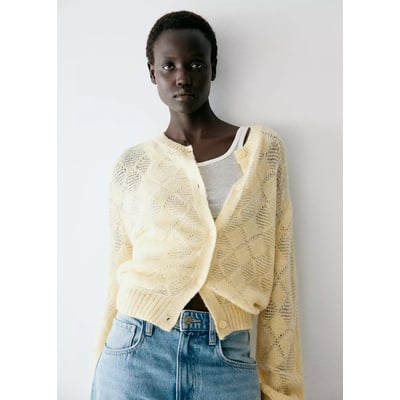 Cardigan maille ajourée losanges MANGO