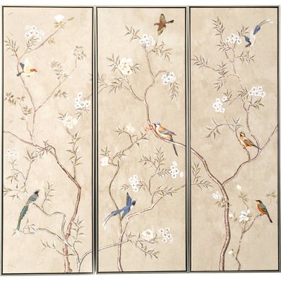 Triptyque branches dorées sur toile oiseaux élégance murale RECOLLECTION