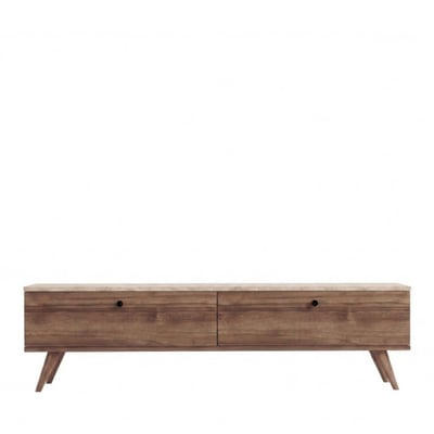 Meuble TV 2 portes plateau effet travertin et bois L140cm- YARA DRAWER