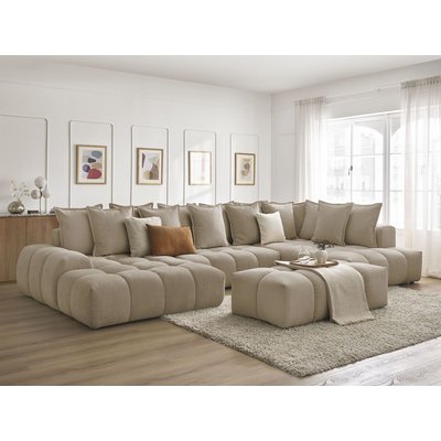 Canapé panoramique convertible 7 places en tissu texturé avec pouf, EVEREST BOBOCHIC