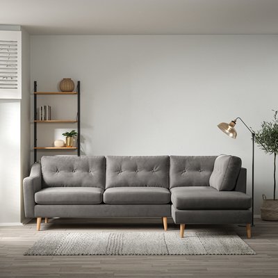 Rosa Curve Buttoned Velvet Chaise - Right facing with Light Wood Legs SO'HOME