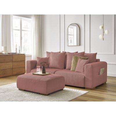 Canapé droit fixe 4 places en velours côtelé avec pouf, SIDONIE BOBOCHIC