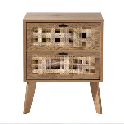 Chevet 2 Tiroirs décor bois avec Façades en Rotin L45 cm - ALIA CALICOSY