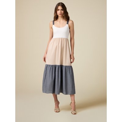 Robe longue à la ligne évasée réalisée en coton color block OLTRE