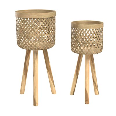 Cache-pot pieds en teck et bambou (lot de 2)  - LANDI RENDEZ-VOUS DÉCO