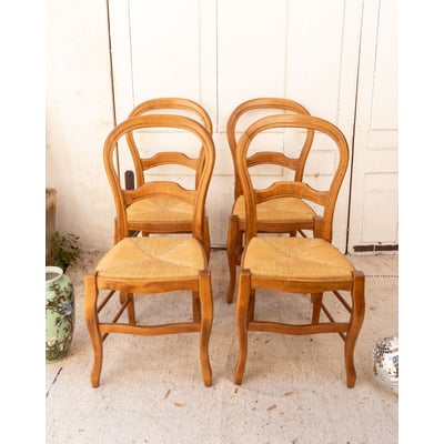 Lot de 4 chaises en bois et paille Claude N°1451 - Bon état DEBONGOUT