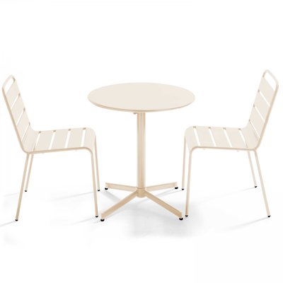 Salon de jardin table ronde et 2 chaises en métal, PALAVAS OVIALA