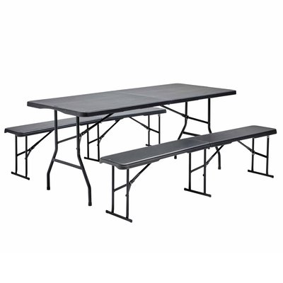 Table pliante 180 cm et 2 bancs pliables, REKKEM OVIALA
