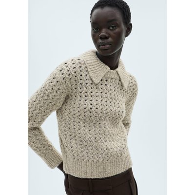 Pull-over maille ajourée col polo MANGO