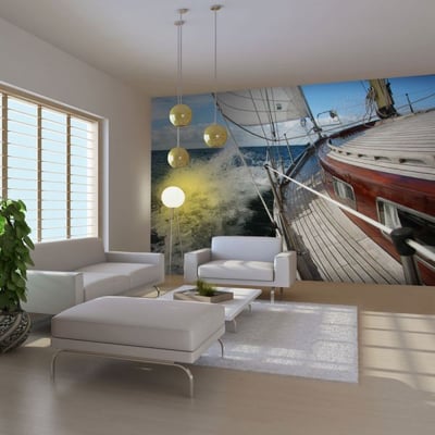 Papier peint intissé panoramique Paysage Croisière en bateau dans la mer - Ahoj! EDEN