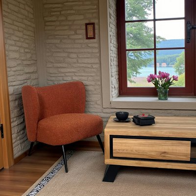 Fauteuil tissu terracotta bouclé MALMOE PIER IMPORT