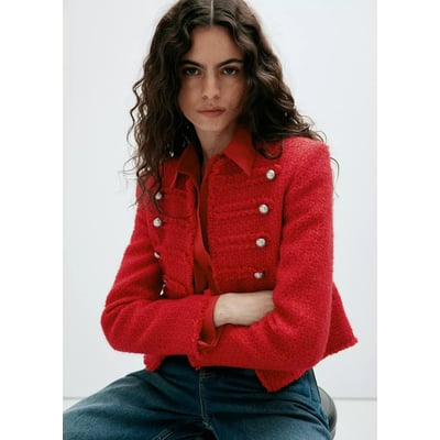 Veste en tweed avec brandebourgs décoratifs MANGO