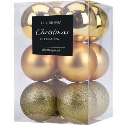 Set de 12 boules de Noël dorées - 6cm WADIGA