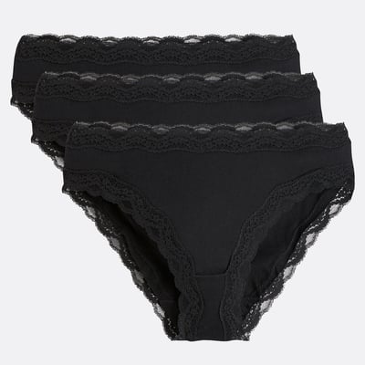 Pack of 3 Knickers in Cotton with Lace LA REDOUTE COLLECTIONS