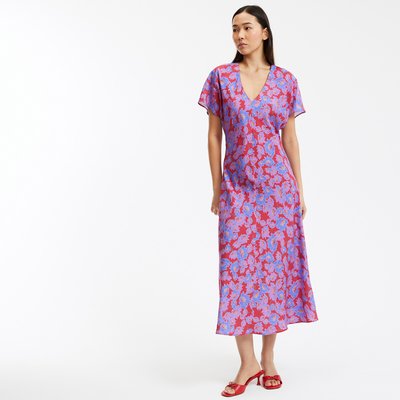 Robe longue motif floral, col V, manches courtes LA REDOUTE COLLECTIONS