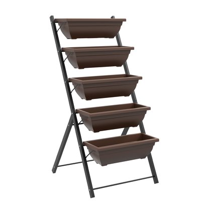 Jardinière sur pied 5 bacs amovibles acier noir PP marron OUTSUNNY