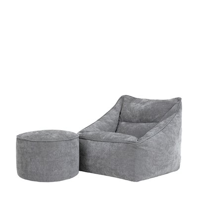 Pouf fauteuil et son repose-pied rond en tissu chenille texturé - NATALIA ICON