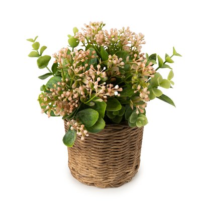 17.8cm Artificial Babysbreath & Eucalyptus in Willow Basket SO'HOME